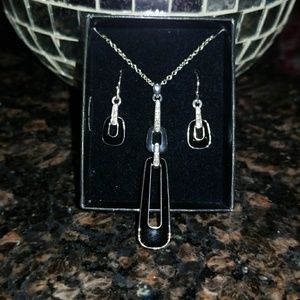 Jet Enamel Necklace and Earring Gift Set